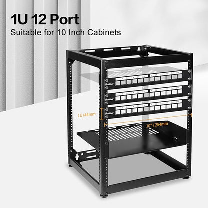 PBAEGAV 12 Port Patch Panel Blank UTP/STP 1U 19“ Keystone Patch Panel with Cable Management and Support Bar Compatible with LC/SC/ST/FC/USB/HDMI Keystone Jack(12 Port)