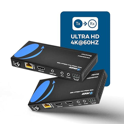 OREI 4K HDMI over Ethernet Extender Balun - HDBaseT UltraHD 4K @ 60Hz 4:4:4 CAT5e/6/7 Cable with HDR, CEC & IR Control, RS-232 Up to 400 Ft Loop Out POC Audio Out (UHD-EXB400R-K)