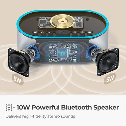 uscce Alarm Clock Bluetooth FM Radio: 10W Stereo Sound Speaker - Fast Wireless Charging for iPhone Samsung - Dimmable Clock Radio for Bedroom