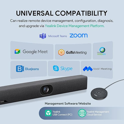 Yealink UVC40 E2 and Expansion Mic (VCM35) HD Video and Audio Conferencing System Bundle for Small to Medium Meeting Room, Ultra HD 4K, 8 Microphone Arrays, AI Auto Framing, Full-Duplex