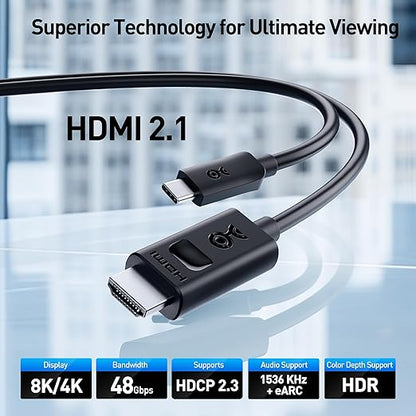 Cable Matters Unidirectional USB C to HDMI 2.1 Cable - 15ft, Support 4K@240Hz and 8K@60Hz, HDR - Thunderbolt 4, Thunderbolt 5, USB 4 Compatible with MacBook Pro, XPS, ThinkPad - Max 4K@60Hz on macOS
