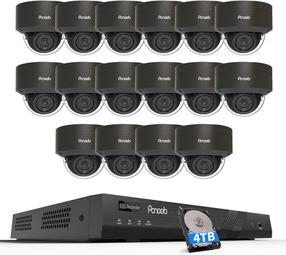 PANOOB 16 Channel Security Camera System 4K PoE, 16x 8MP IK10 Vandal Proof Dome Camera w/Smart Human Vehicle Detection, Wired IP Camera Outdoor Built-in Mic, 4K 8MP 16CH NVR 4TB HDD, PD54B1616-8M