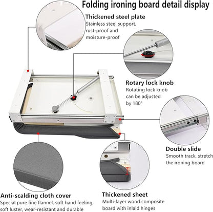 AKOZLIN Retractable Pull Out Ironing Board Closet Sliding Out Swivel Iron Board Mounted in Drawer with Heat Resistant Ironing Cover, Board Size: 31.88"*13", Gray