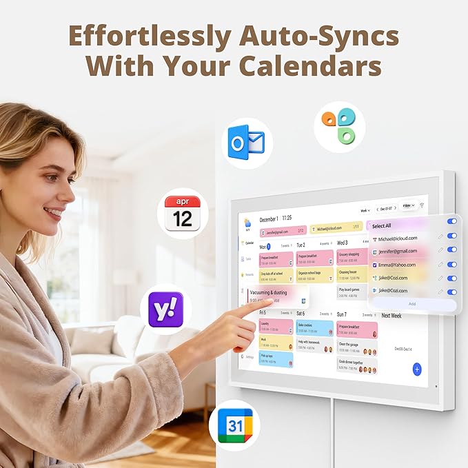 Digital Wall Calendar 21.5 Inch – Interactive Touch Screen Electronic Calendar & Smart Family Hub with Cross-Device Sync, Schedules Reminders, Chore Chart, Rewards & Photo Display