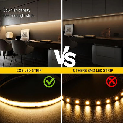 Pandery COB LED Strip Lights Warm White,24V Dimmable led Light Strip KIT with Remote and app Control,2700K 25FT/7.5m 8mm Wide Ra>90 Cuttable Flexible Strip Lights for Bedroom,Wardrobe,Cabinet
