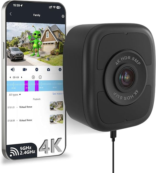 abetap 8MP 4K Window-Mounted Security Camera, Ultra-Clear Color Night Vision, Built-in Powerful Magnetic Mount, 24/7 Continuous Local Recording, No Subscription Required, Dual-Band 2.4G & 5GHz WiFi