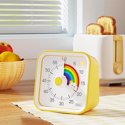 InfPokid Visual Timer for Kids with Pause Function, Cute Silent Timer with Rainbow for Classroom, Teaching, Task, Kitchen, 60 Minute Countdown Time Management for ADHD (Rainbow Yellow)