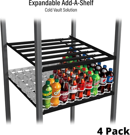 Display Technologies Cold Vault Expandable Add-A-Shelf (Pack of 4) - Maximize Storage and Organization in Your Cold Storage, Drink Organizer for Cans, Bottles and More