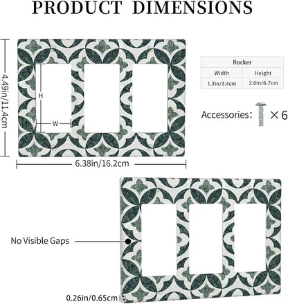Bvtewkhz Green Luxury Modern Cubic Marble 3 Gang Triple Rocker Decorative Light Switch Covers Electrical Faceplate Switch Plates for Bathroom Kitchen Home