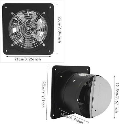 XUFOPLY 7.68 Inch Exhaust Fan, 110V 80W Wall Mounted Vent Fans 2600RPM Kitchen Bathroom Windows Fan Metal Extractor Fan for Attic, Garage, Window Ventilation (Black, 7.68 Inch)
