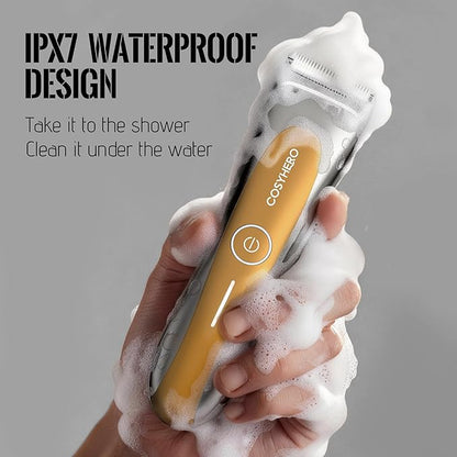 COSYHERO Manscape Groin & Body Hair Trimmer for Men, Electric Ball Shaver & Pubic Grooming Kit, LED Light, IPX7 Waterproof Wet/Dry Groomer, Rechargeable Manscaper with Ceramic Blades (Gold)