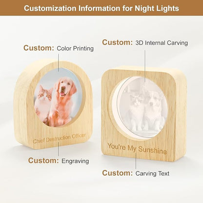 Yijhpbc Custom 3D Crystal Photo Night Light Personalized Photo Crystal Ball Engraved Picture Lamp with Wood Base Memorial Gift for Pets Family Couple Birthday Valentine's Day (Style 4)