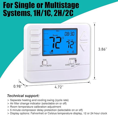 Suuwer 5-1-1 Day Programmable Thermostats for Home 2 Heat/ 2 Cool Conventional Multistage Systems