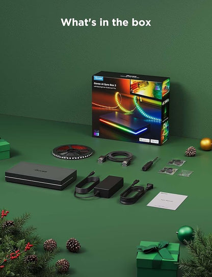 Govee HDMI 2.1 Sync Box 2, AI Sync Box with TV Backlight, Supports 8K@60Hz, 4K@144Hz, VRR and ALLM, Works with SmartThings, Matter and Alexa, RGBIC LED Light Strip for 75-85 inch TVs, 75 LEDs/m