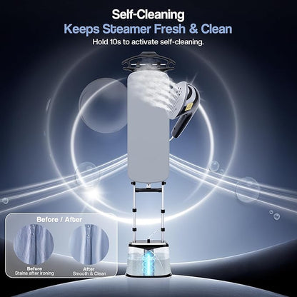 Cobuy Standing Garment Steamer with Dry Ironing, 2000W Powerful Steamer for Clothes with with Flat & Slant & Hanging Iron Options,3 Steam Modes, 25s Fast Heat-Up, Self-Cleaning, 2.2L Water Tank