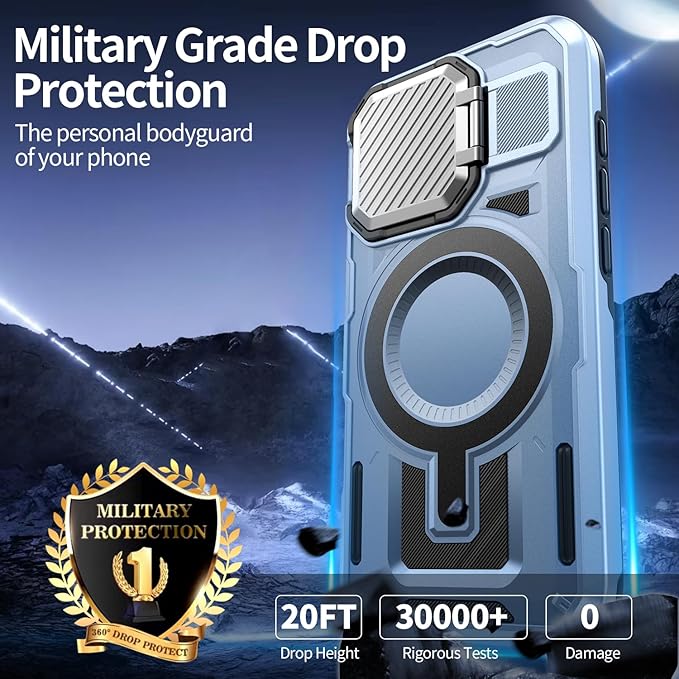 Camera Stand Case for iPhone 16 Pro Max, [Compatible with MagSafe] [Lens Cover] 2024 Version Military Grade Protective Soft Case for iPhone 16 Pro Max 6.9 inch Men Women, Blue