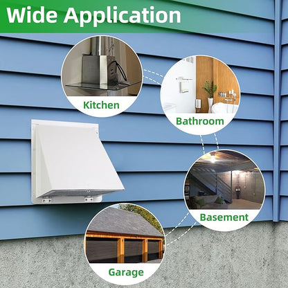 4 Inch Dryer Vent Cover Outside,Dryer Vent Cover Outdoor Exterior Vent Cover Wall Vent Dryer Exhaust Vent Cover Cap,Hooded Wall Vent with Screen & Damper for Dryer Duct AC HVAC,Galvanized Steel,White