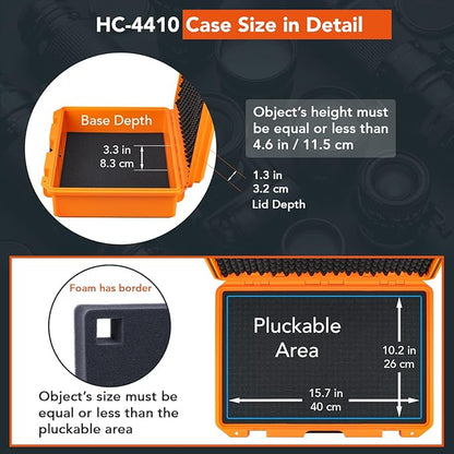 Lykus HC-4410 Waterproof Hard Case with Customizable Foam Insert, Interior Size 17.32x11.42x4.72 in, Suitable for up to 16" laptop,Starlink Mini,keyboard,drill,audio mixer,mic,flashlight,and more
