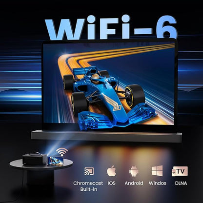 [1200 ANSI/Auto Focus/Built-in APPs] Outdoor-Projector-4K with Wifi6 and Bluetooth, Smart TV OS & DoIby, Portable Projector with Netflix/YouTube/PrimeVideo, ONOAYO 1080P Proyector with 300 ''Display