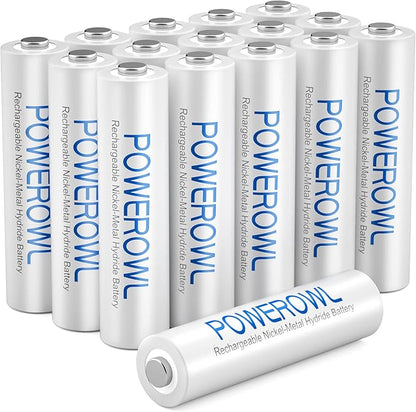 POWEROWL AAA Rechargeable Batteries High Capacity, Low Self Discharge HR03 Battery 1000mAh 1.2V NiMH, 16 Pack