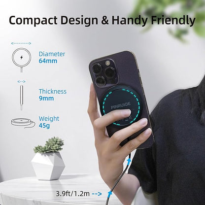 Magnetic Wireless Charger for iPhone 15W Wireless Charger Fast Mag Safe Wireless Charging Stand Pad Compatible for iPhone 16/16 Pro/Pro Max/15/14/13/12/Pro with Wall Charger with AC Adapter Black