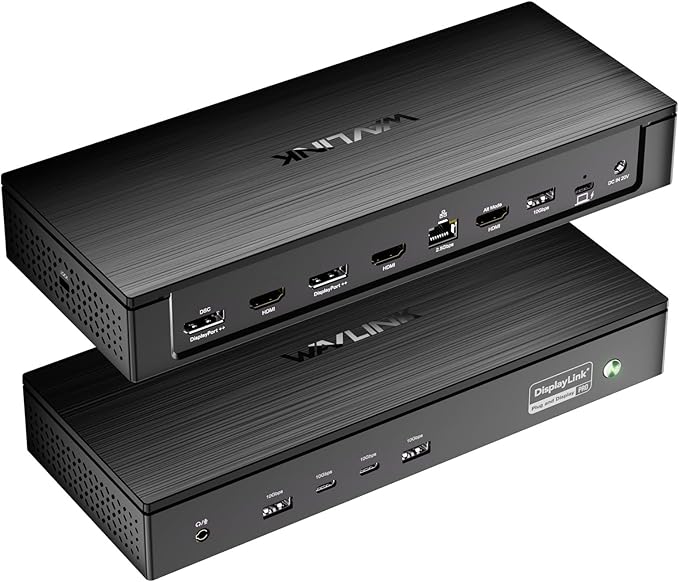 WAVLINK Pro Docking Station 5 Monitors, PD100W DisplayLink Dock Support Five 4K Displays for Mac & Windows, 2X DP 1.4(Dual 8K@60Hz), 2X HDMI 2.0, Alt HDMI, 2.5Gbps Ethernet, Driver Required DL7400