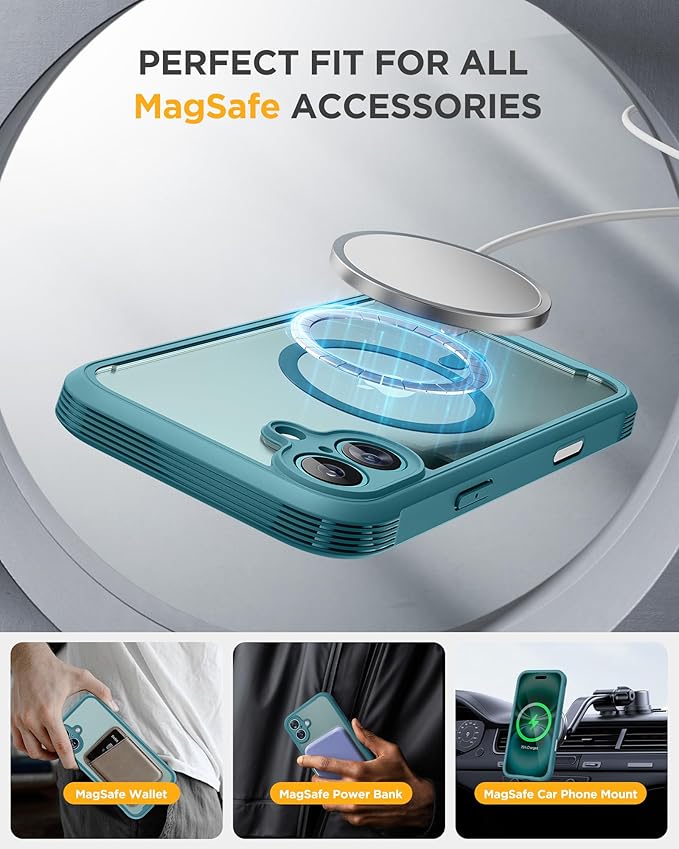 Miracase Magnetic for iPhone 16 Plus Case Full-Body Phone with Built-in Glass Screen Protector, [Compatible with MagSafe] Military Drop Proof 16 Plus Cover Bumper 6.7 inch, Green
