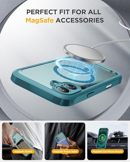 Miracase for iPhone 16 Case 6.1'', [Bubble Free] Full-Body Bumper Phone case with Built-in Full Glass Screen &Lens Protector,No Gap,Compatible with MagSafe,Drop Proof 16 Cover,Green