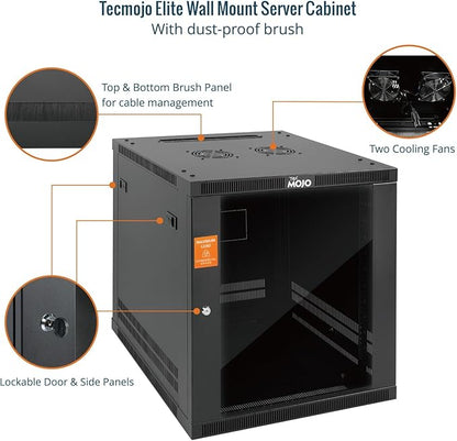 Tecmojo 12U Wall Mount Rack Cabinet, Heavy-Duty 176 Lbs High Load Capacity, 19” Enclosed Server Network Rack with Glass Door, 23.6” Deep – Elite Collection
