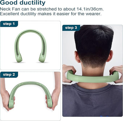 CIVPOWER Neck Fan: Portable Personal Neck Cooling Rechargeable Bladeless Fan - Hands Free 3 Speed 4000 mAh Battery USB Operated Wearable Headphone Design - for Men Women Outdoor Indoor (Light Green)