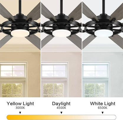 ELEHINSER 72 Inch Ceiling Fan with Lights and 3 Downrods, 8 Plywood Blades, 6-Speed Noiseless Reversible DC Motor, 3CCT, Windmill Ceiling fan for Kitchen Bedroom Living Room, Black and Grey