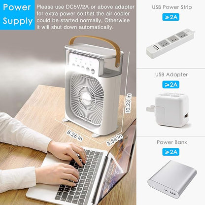 NTMY Portable Air Conditioner Fan, Mini Evaporative Air Cooler with 7 Colors LED Light, 1/2/3 H Timer, 3 Wind Speeds and 3 Spray Modes for Your Desk, Nightstand, or Coffee Table