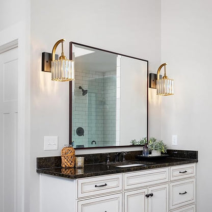 FDPBY Wall Sconces, Set of 2 Black Gold Crystal Vanity Lights, Modern Wall Lamp for Bathroom, Hallway, and Makeup, Easy Installation