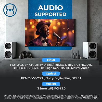 OREI 8K eARC HDMI Matrix Switch 4 X 2, Switcher with Audio Extractor UltraHD Supports Upto 4K @ 120Hz IR EDID HDCP 2.3 - Remote Control (BK-402A)