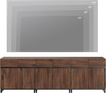 Wampat Modern TV Stand for 100 inch TVs, 3 in 1 Entertainment Center Console with Adjustable Shelves and Metal Base for Living Room, Bedroom, Brown | 3 in 1