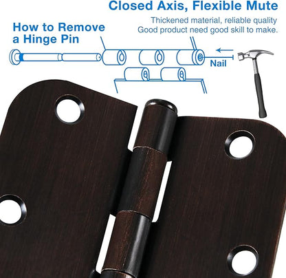 3 Pack 3 1/2 Inch Door Hinges Oil Rubbed Bronze 3.5 Inch Black Interior Hinge for Doors 5/8 Radius Corners 3 ½"Hardware Controls Heavy Duty Iron Flat Home House Decor Accessories Essentials