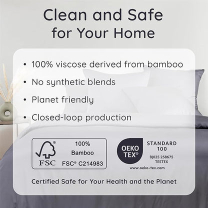 Bambaw 100% Viscose Derived from Bamboo Sheet Set Full Size – 4pcs Cooling Sheets for Hot Sleepers, with Elastic Corner Straps, Soft Bedding Set, Luxury Sheets Full Size (Charcoal)