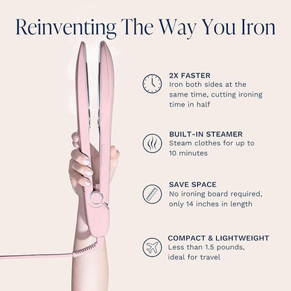 Nori Press Travel Steam Iron - Handheld Iron With Optional Steam Feature - No Ironing Board Required - Easy to Use w/ 6 Fabric Settings - Removes Wrinkles - User Manual Included -Pink