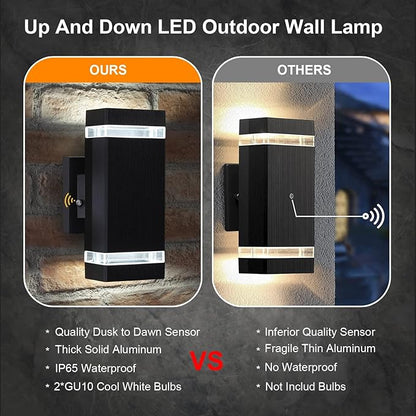 rosykite Exterior Lights for House, Dusk to Dawn Outdoor Lighting Fixtures Wall Mount - ETL Listed,Aluminum Outdoor Wall Lights 5000k - Up Down Light Fixture for Porch, Garage (Square 3 Pack)