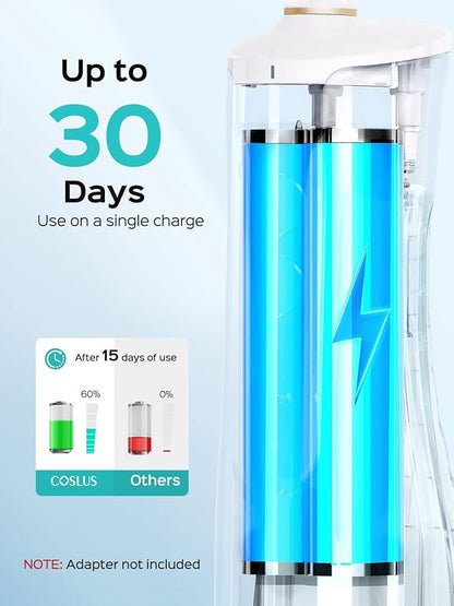 COSLUS Portable Water Flosser for Teeth: 10 Pressure Settings Professional Water Dental Pick for Orthodontic, Braces & Sensitive Gums - Cordless for Travel Use, for Adults Teens, BPA-Free, E40