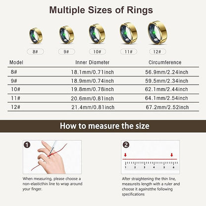RIFESI Smart Ring for Women Men, Fashion Minimalist Fitness Ring & Sleep Tracker Ring with Heart Rate, Blood Pressure,5ATM Waterproof Health Ring,Gifts for Women Men Gift,No Subscription (9,Gold)