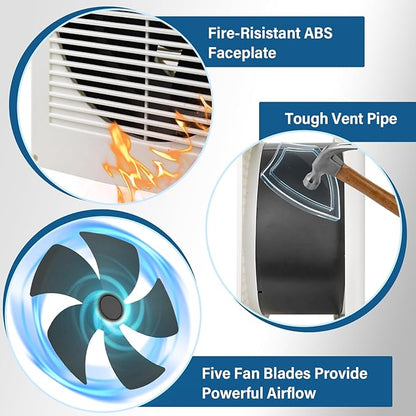 Feeligivin 20W 8” Room to Room Fan 10-Speed RC Two-Way Reversible Airflow Through Wall with Temperature and Timer Setting In-Wall Vent Fan