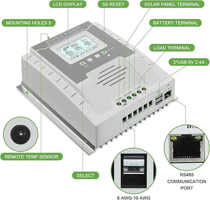 OOYCYOO MPPT Charge Controller 40 amp 12V/24V Auto, 40A Solar Panel Charge Regulator with Blacklight LCD Display Max 100V for Lead-Acid Sealed Gel AGM Flooded Lithium Battery