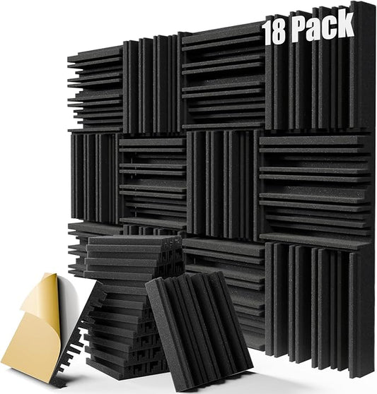 18 Pack Sound Proof Foam Panels for Walls, 12" x 12" x 2" Self-Adhesive Acoustic Panels, High-Density Soundproof Wall Panels for Studio Home and Ceilings (Black)