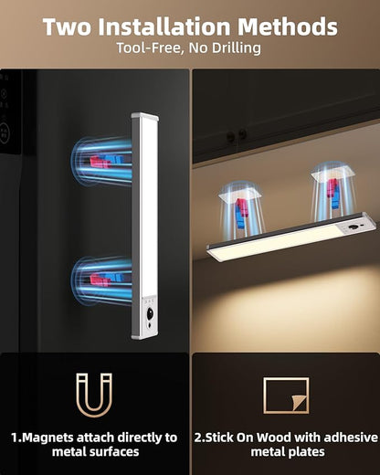 EZVALO 3 Pack Under Cabinet Lighting, Rechargeable Motion Sensor Light, LED Closet Lights Wireless, 3500K Dimmable, Timer, Magnetic, with Remote Control for Kitchen, Closet, Stair