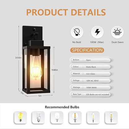 Kainozoic Motion Sensor Dawn to Dusk Outdoor Sensor Light Fixture Anti-Rust Exterior Wall Lighting Waterproof Outdoor Wall Lantern for Porch Patio Front Door Garage - 2 Pack