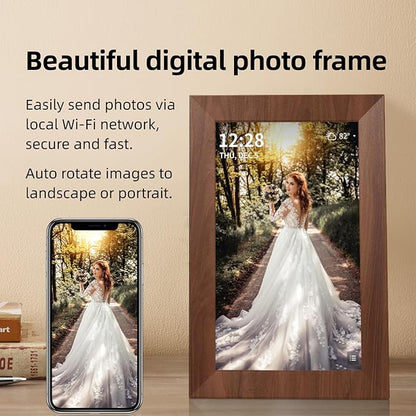 SyncGo 10.1 Inch Smart Wi-Fi Digital Calendar (Wood Grain) - Displays Your Photos, Wi-Fi Sync with Google Calendar, Wide Angle HD View