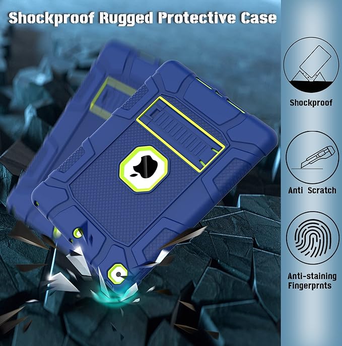 Rantice iPad 9th Generation Case, iPad 8th Generation Case, iPad 7th Generation Case, Hybrid Shockproof Rugged Drop Protection Cover with Kickstand for iPad 10.2'' (Navy+Green)