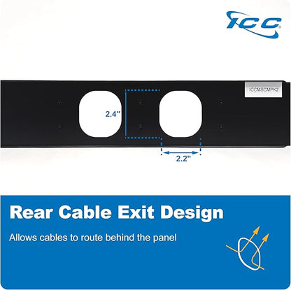 ICC 2U Ring Cable Manager Panel with Cover, Metal, 3" D-Rings, Horizontal Cable Management, Rackmount for 19” Network Racks, Black, 6-Pack