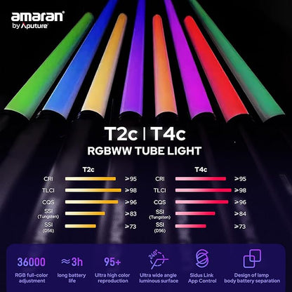 Aputure Amaran T2C RGBWW LED Tube Light 2500K to 7500K,Support APP and DMX Control (T2C 20W 23.6inch/60CM)